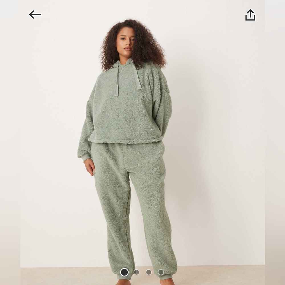 ASOS Curve Sage Green Fleece Hoodie and Joggers Set